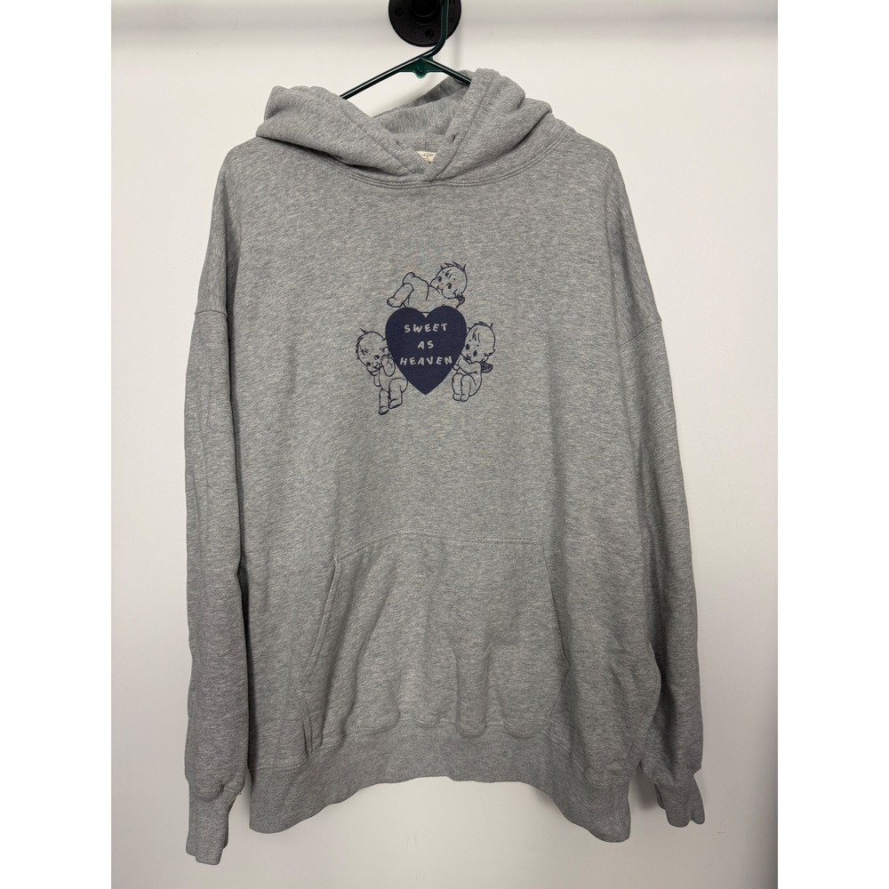 John Galt Sweet As Heaven Christy Oversized Hoodie Grey Cherub Graphic